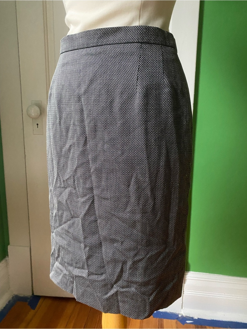 Vintage Escada black white Microdot wool silk Pencil Skirt